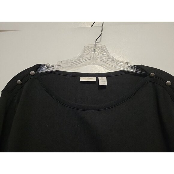 Chicos Size 3 100% Cotton Blouse Studded Detail On Sholders 3/4 Sleeves Black XL - Picture 2 of 6